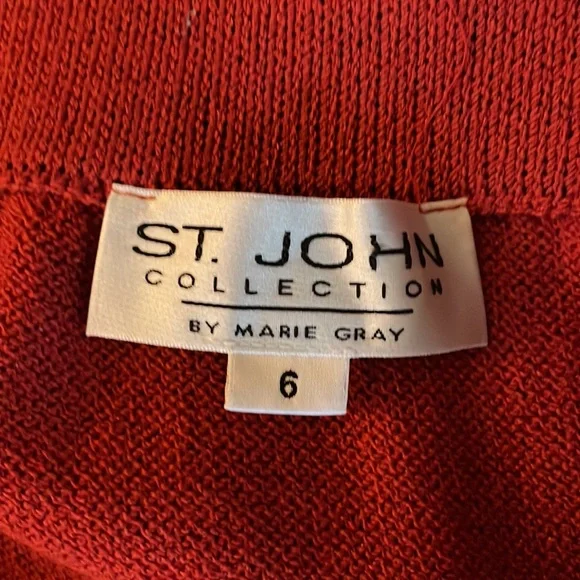 St. John Collection Red Skirt Suit with Black Trim - Picture 9 of 9